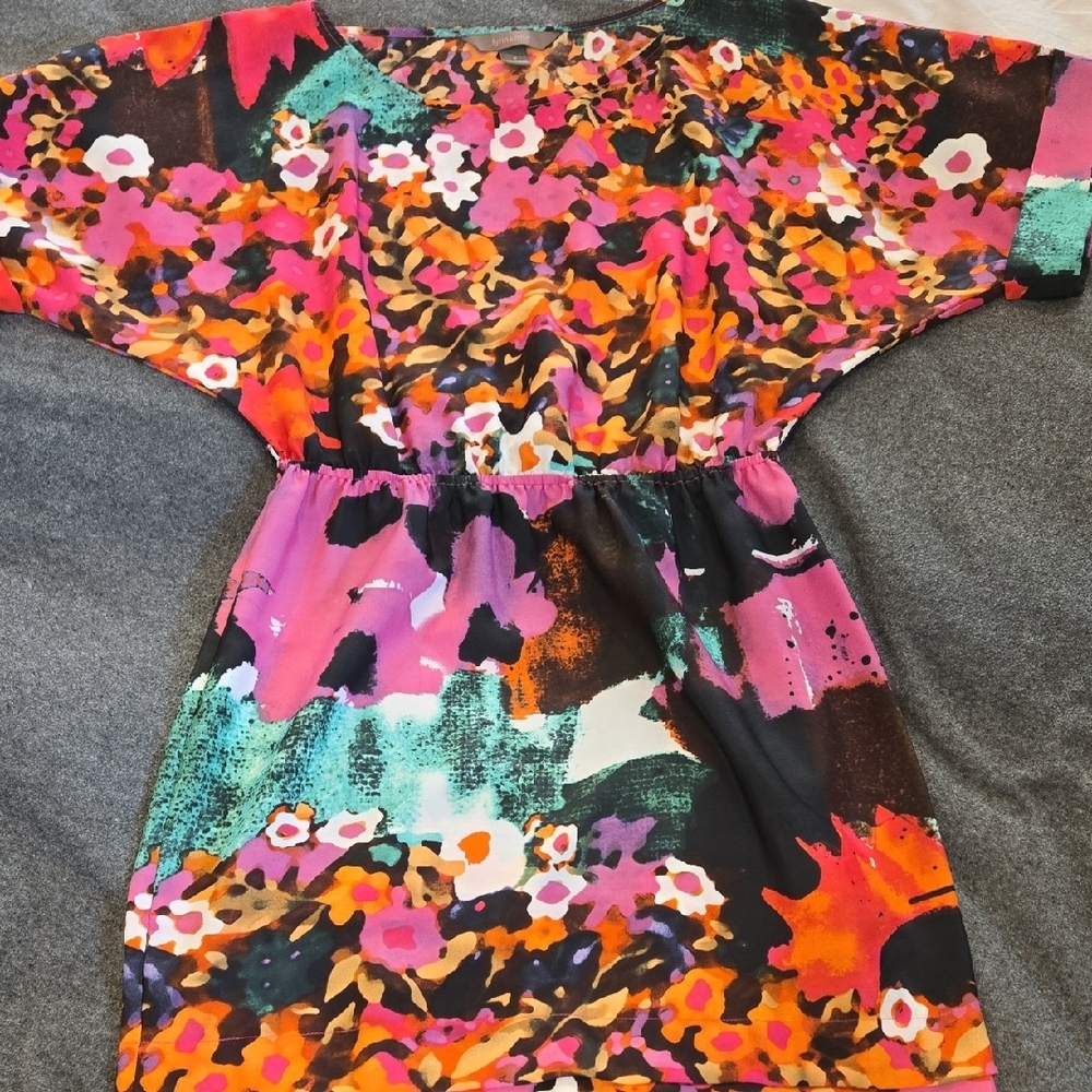 Orange and Pink Midi Sundress with 3/4 Sleeves